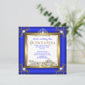 Princess Quinceanera 15e verjaardag Royal Blue Gol Kaart (Staand voorkant)