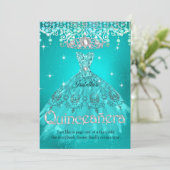Princess Quinceanera 15th Birthday Blauwgroen Aqua Kaart (Staand voorkant)