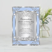 Princess Quinceanera 15th Birthday Blue Silver Kaart (Staand voorkant)