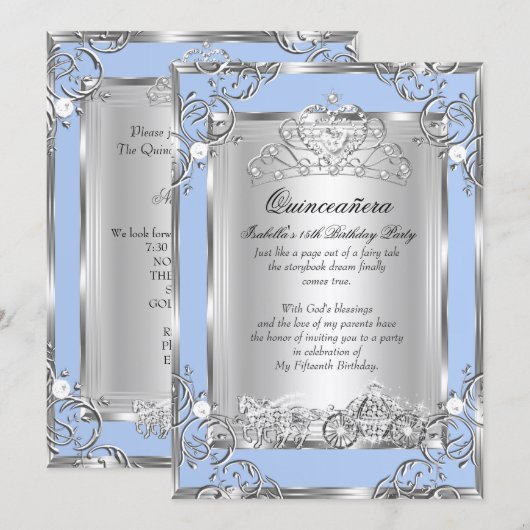 Princess Quinceanera 15th Birthday Blue Silver Kaart (Voorkant / Achterkant)