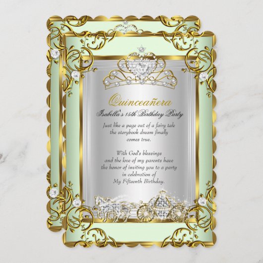 Princess Quinceanera 15th Birthday Mint Green Kaart (Voorkant / Achterkant)
