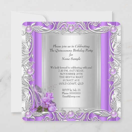 Princess Quinceanera 15th Birthday Paars Roos Kaart (Achterkant)