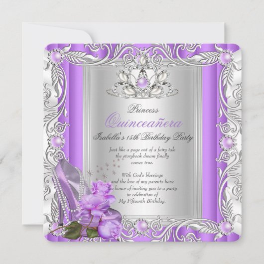 Princess Quinceanera 15th Birthday Paars Roos Kaart (Voorkant)