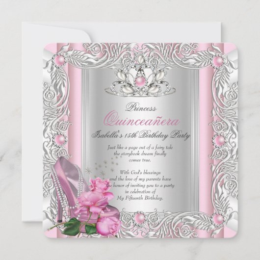 Princess Quinceanera 15th Birthday Pink Rose Kaart (Voorkant)