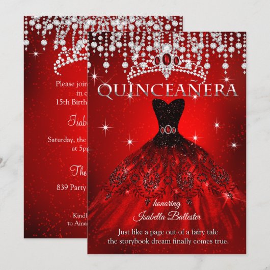 Princess Quinceanera 15th Birthday Red Tiara Kaart (Voorkant / Achterkant)