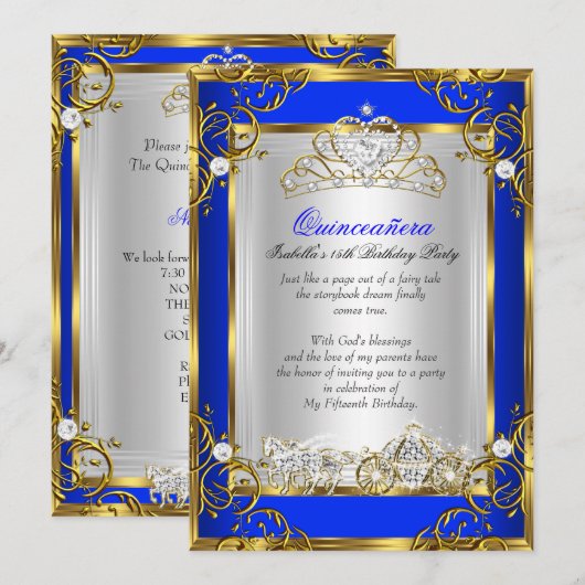 Princess Quinceanera 15th Birthday Royal Blue 2 Kaart (Voorkant / Achterkant)