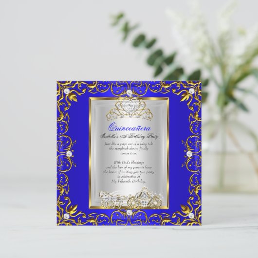 Princess Quinceanera 15th Birthday Royal Blue 2 Kaart (Staand voorkant)