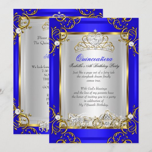 Princess Quinceanera 15th Birthday Royal Blue Kaart (Voorkant / Achterkant)