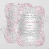 Princess Quinceanera 15th Blush Pink Silver Party Kaart (Voorkant / Achterkant)