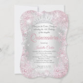 Princess Quinceanera 15th Blush Pink Silver Party Kaart (Voorkant)