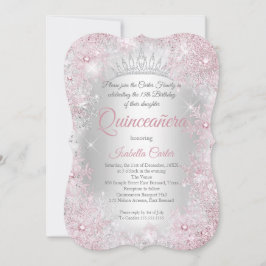 Princess Quinceanera 15th Blush Pink Silver Party Kaart