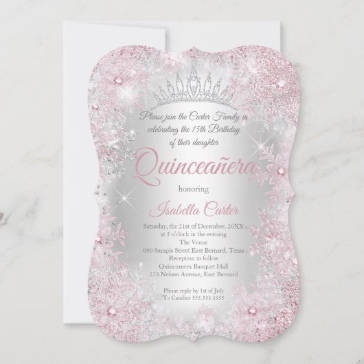 Princess Quinceanera 15th Blush Pink Silver Party Kaart (Voorkant)