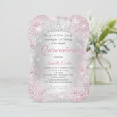 Princess Quinceanera 15th Blush Pink Silver Party Kaart (Staand voorkant)