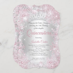 Princess Quinceanera 15th Blush Pink Silver Party Kaart