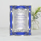 Princess Quinceanera 15th Party Deep Blue Silver Kaart (Staand voorkant)