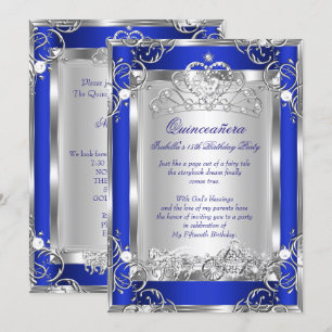 Princess Quinceanera 15th Party Deep Blue Silver Kaart