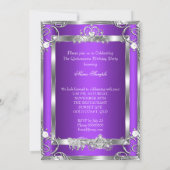 Princess Quinceanera 15th Party Paars Silver Kaart (Achterkant)