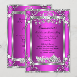 Princess Quinceanera 15th Party Pink Silver Kaart