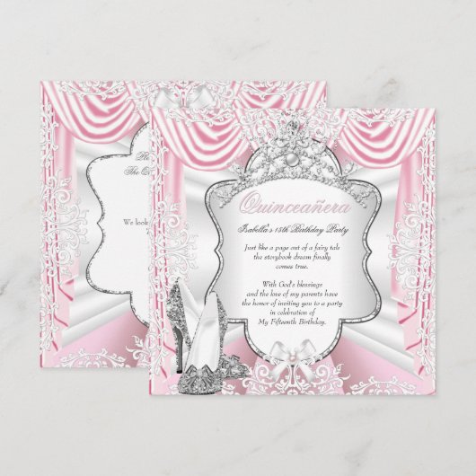 Princess Quinceanera 15th Party Silk Pink Kaart (Voorkant / Achterkant)