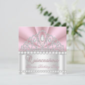 Princess Quinceanera 15th Pink White Diamond Gem Kaart (Staand voorkant)
