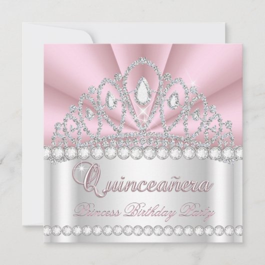 Princess Quinceanera 15th Pink White Diamond Gem Kaart (Voorkant)