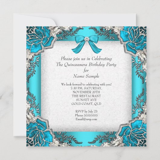 Princess Quinceanera Aqua Blauwgroen 15e verjaarda Kaart (Achterkant)