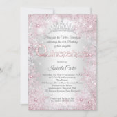 Princess Quinceanera Birthday Party Pink Silver Kaart (Voorkant)