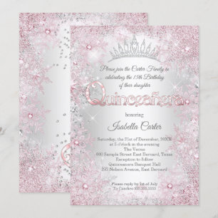Princess Quinceanera Birthday Party Pink Silver Kaart