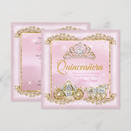 Princess Quinceanera Blush Pink Gold transport Kaart (Voorkant / Achterkant)