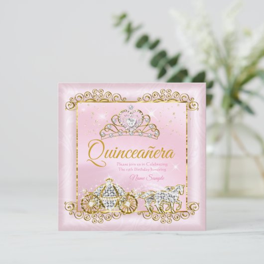 Princess Quinceanera Blush Pink Gold transport Kaart (Staand voorkant)
