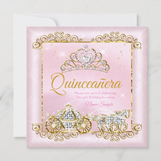 Princess Quinceanera Blush Pink Gold transport Kaart (Voorkant)