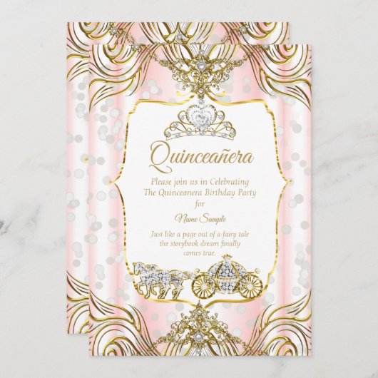 Princess Quinceanera carroze wit Kaart (Voorkant / Achterkant)