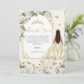Princess Quinceañera Champagne Ivoor Rozen Jurk Bedankkaart (Staand voorkant)