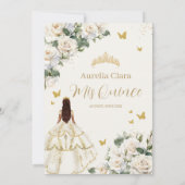 Princess Quinceañera Champagne Ivoor Rozen Jurk Bedankkaart (Achterkant)