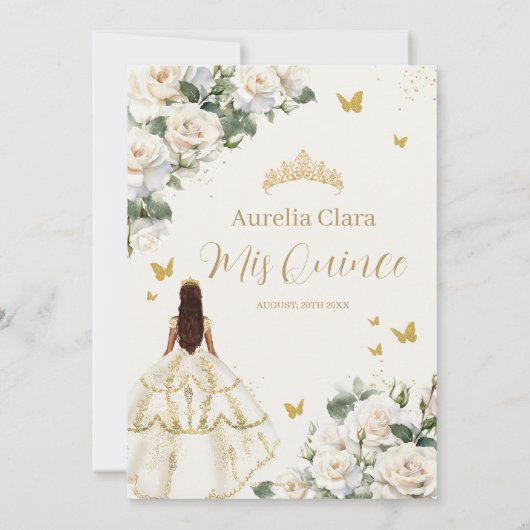 Princess Quinceañera Champagne Ivoor Rozen Jurk Bedankkaart (Achterkant)