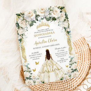 Princess Quinceañera Champagne Ivoor Rozen Jurk Kaart