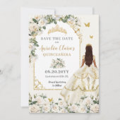 Princess Quinceañera Champagne Ivoor Rozen Jurk Save The Date (Voorkant)
