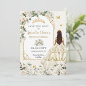 Princess Quinceañera Champagne Ivoor Rozen Jurk Save The Date (Staand voorkant)