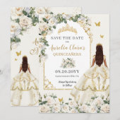 Princess Quinceañera Champagne Ivoor Rozen Jurk Save The Date (Voorkant / Achterkant)