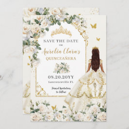 Princess Quinceañera Champagne Ivoor Rozen Jurk Save The Date
