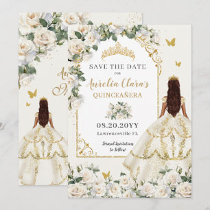 Princess Quinceañera Champagne Ivoor Rozen Jurk Save The Date