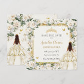 Princess Quinceañera Champagne Ivoor Rozen Jurk Save The Date (Voorkant / Achterkant)