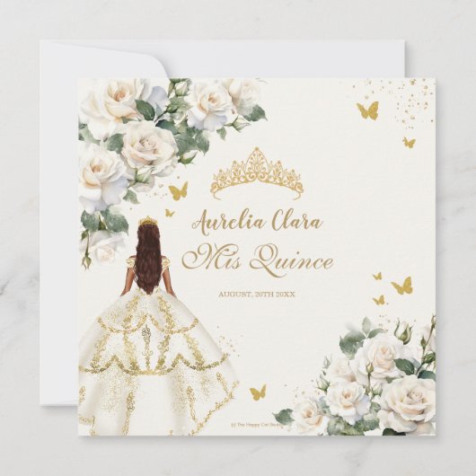 Princess Quinceañera Champagne Ivoor Rozen Jurk Save The Date (Achterkant)