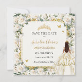 Princess Quinceañera Champagne Ivoor Rozen Jurk Save The Date (Voorkant)