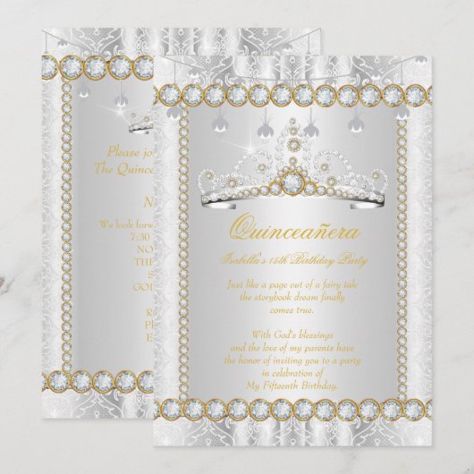 Princess Quinceanera Diamond Lace Gold Silver Kaart (Voorkant / Achterkant)