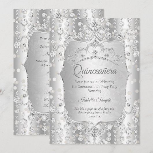 Princess Quinceanera diamond white tiara Kaart (Voorkant / Achterkant)