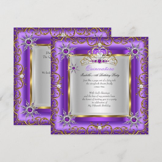 Princess Quinceanera Elite Gold Silver Paars Kaart (Voorkant / Achterkant)