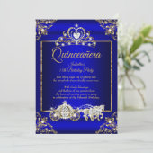 Princess Quinceanera Elite Royal Blue Gold Kaart (Staand voorkant)