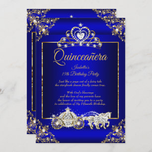 Princess Quinceanera Elite Royal Blue Gold Kaart
