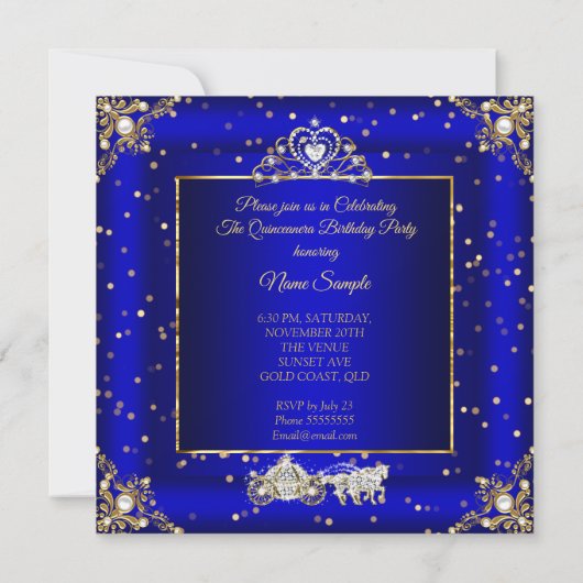 Princess Quinceanera Elite Royal Blue Sparkle Kaart (Achterkant)